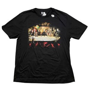 Horror Icons Last Supper Shirt Adult 3XL Black Graphic‎ Tee Halloween Slasher